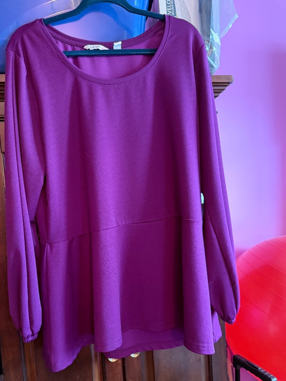 Isaac Mizrahi Live for QVC XL Purple Peplum Tunic Top Long Sleeve Scoop Neck
